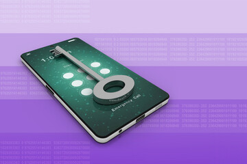 Poster - Smartphone key security concept. 3D illustration
