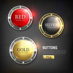 Wall Mural - buttons set web steel on background color black 24