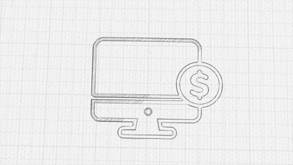 Poster - Computer monitor with dollar icon with color drawing effect. Doodle animation. 4K
