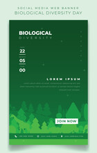 Portrait Banner Template In Green Background For World Biological Diversity Day