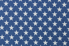 Blue Fabric With White Stars Texture Background Closeup