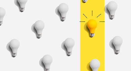 Poster - one out unique idea light bulb concept - flat lay