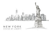 Fototapeta  - statue of liberty NEW YORK HAND DRAWING SKETCH PANORAMA POSTER LEAFLET