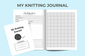 Poster - My knitting journal, KDP interior. Daily knitting information tracker and sketch maker log book template. KDP interior notebook. Knitting info tracker and occasion design planner interior.