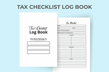Poster - Tax checklist log book KDP interior. Business tax information tracker and income statement checker template. KDP interior journal. Government tax information checklist notebook interior.