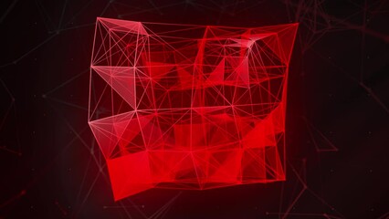 Poster - abstract 3d cube of plexus matter on a blue background. motion. transforming cubic shape of lines an