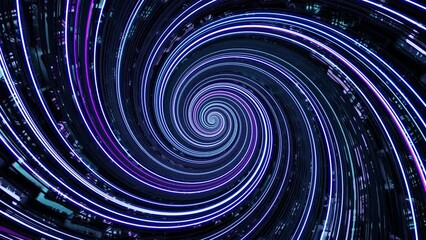 Poster - Rotating hypnotic spiral with bright stripes. Design. Beautiful rotating spiral with hypnotic effect. Bright neon lines in futuristic style twist into spiral