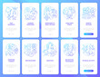 Phobia treatment blue gradient onboarding mobile app screen set. Walkthrough 5 steps graphic instructions pages with linear concepts. UI, UX, GUI template. Myriad Pro-Bold, Regular fonts used