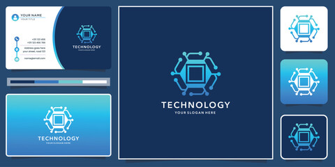 blockchain network technology logo design inspirations with modern color and business card template.