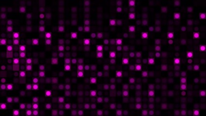 Poster - Texture of blinking pixels, seamless loop. Motion. Black and purple rows of small squares and circles flowing and shining chaotically.