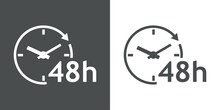 Logo Con Texto 48 H Con Silueta De Esfera De Reloj Simple Con Líneas Con Forma De Flecha En Círculo En Fondo Gris Y Fondo Blanco