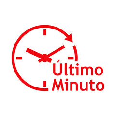 Canvas Print - Logo con texto Ultimo Minuto en español con silueta de esfera de reloj simple con líneas con forma de flecha en círculo en color rojo