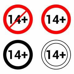 Canvas Print - 14 Fourteen plus round sign vector illustration isolated on white background