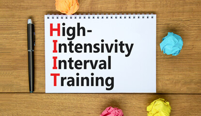 Wall Mural - HIIT high-intensity interval training symbol. Concept words HIIT high-intensity interval training on note on a beautiful white background. HIIT high-intensity interval training concept. Copy space.