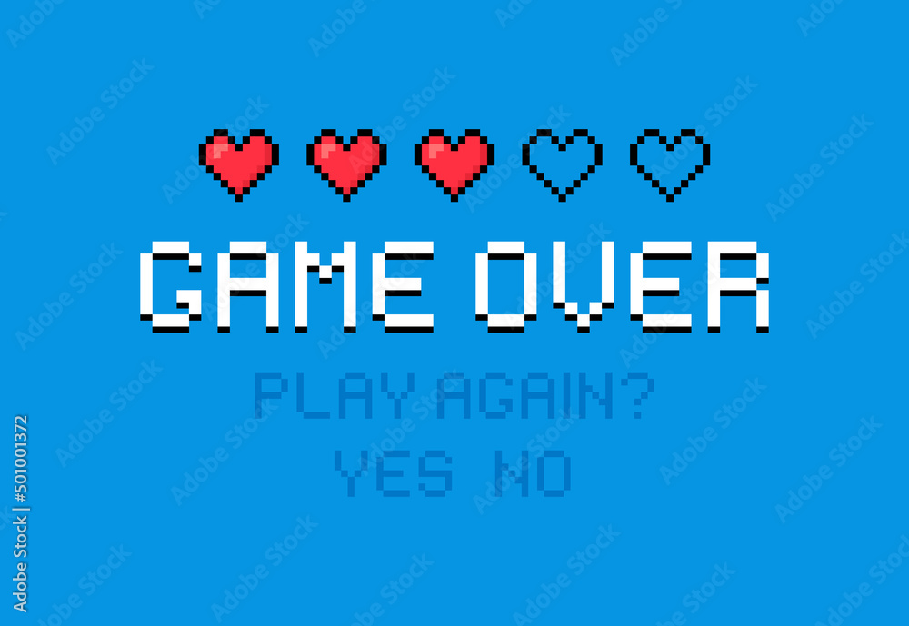 Vector de Stock Game over pixel art design with hearts. 8bit pixel art ...
