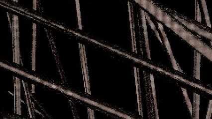 Poster - VHS screen effect with slowly moving 3D lines on a black background, seamless loop. Motion. Glitch effect on a dark screen.