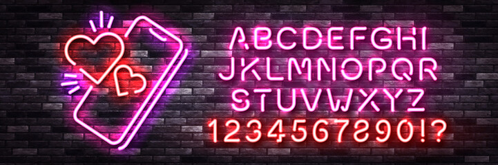 Wall Mural - vector realistic isolated neon sign of dating app logo with easy to change color alphabet font on th