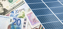 Solar Panel Texture. Environmental Technology. Cco Power Supply Background. Cell Generating Current. Renewable Sources Of Energy. Photovoltaic Panels Pattern. Euro And Dollar Bill Electricity Cost.