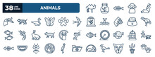 Set Of Animals Web Icons In Outline Style. Thin Line Icons Such As Humps, Hornbill, Origami Swan, Swallow, Condor, Black Cat, Cage, No Dogs, Pit Bull, Boho Vector.