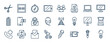 set of technology web icons in outline style. thin line icons such as hairdressing tools, horizontal tablet, laptop frontal monitor, receive money message, cell tower, scanner with cover, received,