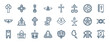 set of religion web icons in outline style. thin line icons such as greek cross, faravahar, eckankar, caodaism, mantle, wicca, ayyavazhi, bead vector.