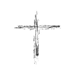 Hand drawn cross symbol. Black sketch cross symbol on white background. Vector illustration