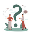 People asking questions. Men looking for answers, mental dead end. Creative individuals trying to solve problem, colleagues at work, students doing exercise. Cartoon flat vector illustration