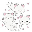 Zestaw słodkich białych szczęśliwych kotków. Kot w stylu kawaii. Ilustracja wektorowa na białym tle.