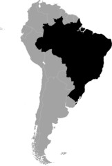 Poster - Black Map of Brazil - the eastern region of South America within the gray map of the South American continent