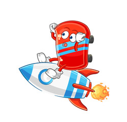 Sticker - skateboard ride a rocket cartoon mascot vector