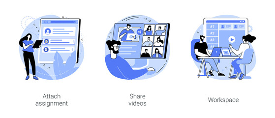 Poster - E-learning platform features isolated cartoon vector illustrations se