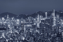 Aerial View Of Hong Kong City At Dusk