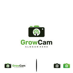 Wall Mural - nature camera logo design, grow camera logo icon, camera with tree logo design modern concept