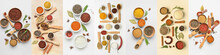 Assortment Of Aromatic Spices On Light Background, Top View