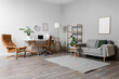 © Pixel-Shot - Interior of office with modern workplace and comfortable furniture