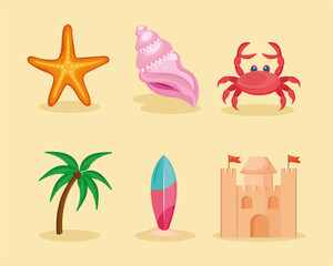 Wall Mural - six beach vacations icons