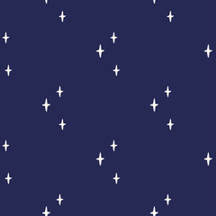 Wall Mural - Star vector seamless pattern on navy background. Modern kids drawing illustration. Simple nursery prints for textile, apparel, fabric, digital paper design, baby clothes, scrapbooking, cover.