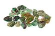 Closeup natural rough Zambian emeralds gemstone on white background