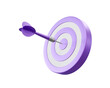 Purple arrow aim to dartboard target or goal of success, business achievements concept. 3d illustration.