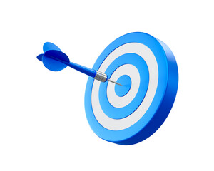 blue arrow aim to dartboard target or goal of success, business achievements concept. 3d illustratio