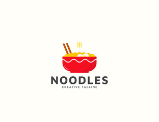 Wall Mural - Red bowl with noodles logo design template