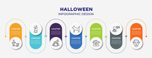 Halloween Concept Infographic Design Template. Included Dog With Owner, Horse Head Chess Piece, Horse Rocker Black, Plain Dog, Pet Hotel, Birds Couple, Vampire Icons For Abstract Background.