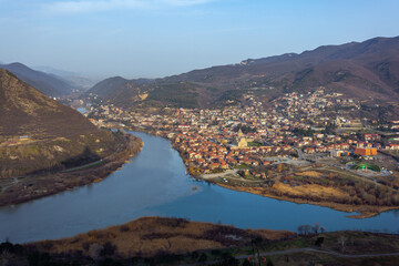 Wall Mural - Panoramic view of the old city Mtskheta and Svetitskhoveli Cathedral, Mtskheta