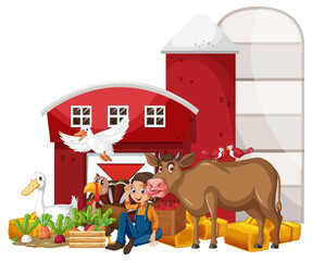 Wall Mural - Farming theme with farmer and animals