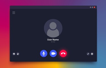 Aufkleber - Videocall interface, vector ui of video chat call screen, laptop, desktop computer and mobile phone app. Online conference or webinar incoming videocall window overlay with user icon and buttons