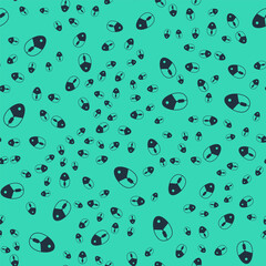 Black Computer mouse gaming icon isolated seamless pattern on green background. Optical with wheel symbol. Vector