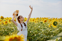 Woman With Two Pigtails Looking In The Sunflower Field Unaltered