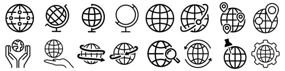 Wall Mural - Set of world map vector line icon. Navigation illustration sign collection. Globe symbol or logo.