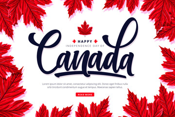 Wall Mural - canada day lettering background with maple leaves