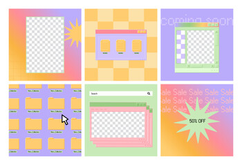 social media templates for posts and stories in old retro 90s style. hand drawn colorful vector illu